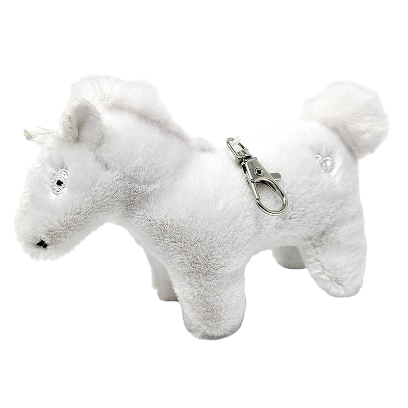 A brown keychain pony with a black mane and tail, featuring a metal buckle for attachment.